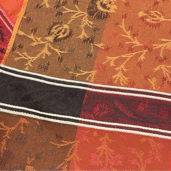 Silky Scarf Wrap Shawl Earthy Warm Tones Brown Burgundy Made In France Luxury - Picture 12 of 12